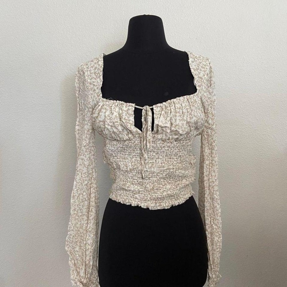 Skylar + Madison Womens S Cream Floral Smocked Peasant Blouse NEW TPT-1389B Boho